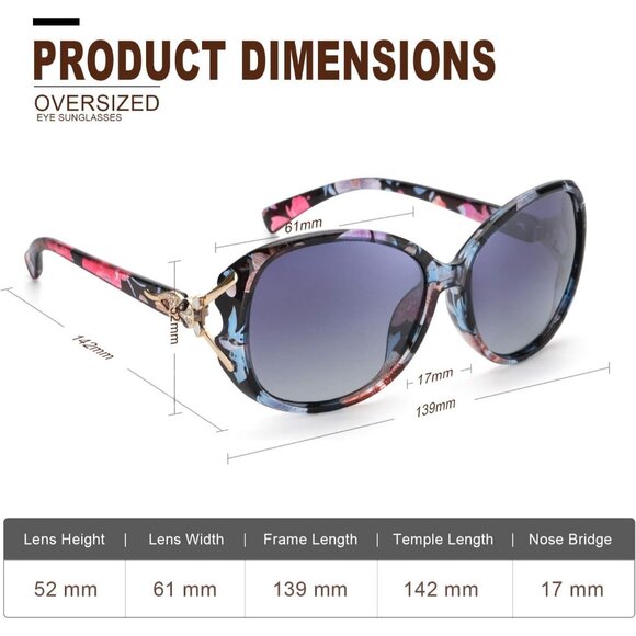 Women 2pcs Floral/Grey+brown/Brown Trendy Polarized Oversized Big Sunglasses